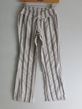 Roxy Multi Color Stripe 100% Cotton Drawstring Comfy Lounge Beach Pants Size XS